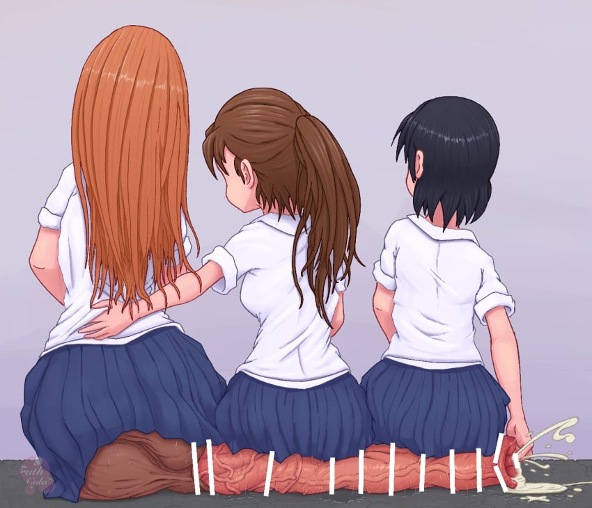 1futa 2girls censored cum facing_away female futanari gigantic_penis horsecock huge_cock hyper_penis intersex sitting sitting_on_penis truth_cola