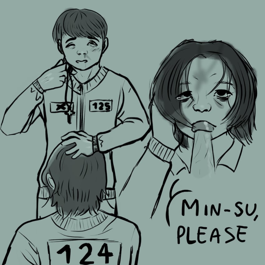 2boys blowjob blowjob_face min_su nam-gyu squid_game two_men