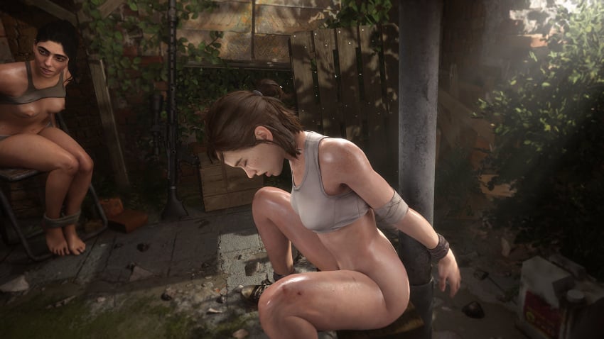 2girls 3d armpit_hair athazel dina_(the_last_of_us) ellie_(the_last_of_us) ellie_williams female female_only forced half-dressed kidnapped multiple_girls naughty_dog nude source_filmmaker the_last_of_us the_last_of_us_2 tied_arms tied_hands tied_up