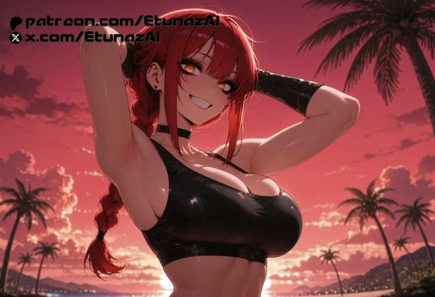 ai_generated chainsaw_man choker etunazai female huge_breasts latex_bra makima_(chainsaw_man) orange_eyes red_hair