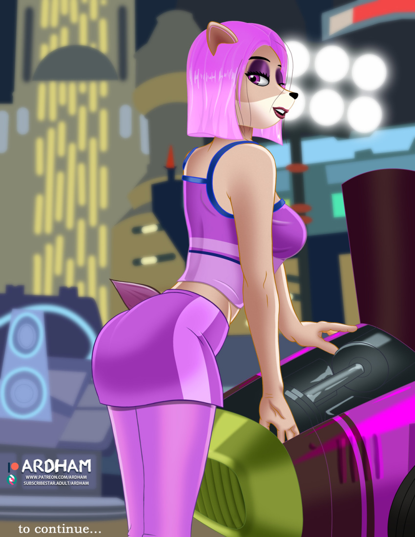 1girls anthro ardham bandicoot crash_(series) crash_team_racing crash_team_racing_nitro-fueled female_only furry huge_breasts large_ass large_breasts liz_bandicoot looking_at_viewer pink_hair pink_legwear pinup skirt tail textless_version