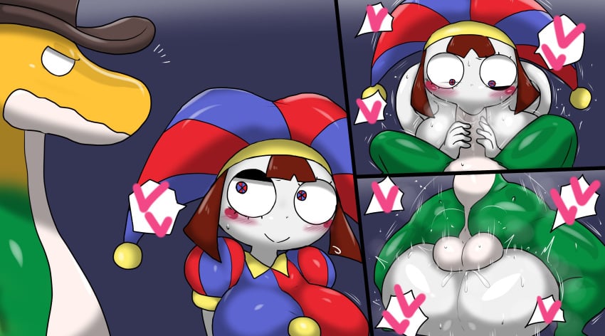 1boy 1girls absurd_res ass balls blowjob breasts enigi09 female female_focus gummigoo_(the_amazing_digital_circus) hi_res large_breasts male mating_press oral oral_sex penis pomni_(the_amazing_digital_circus) sex testicles the_amazing_digital_circus