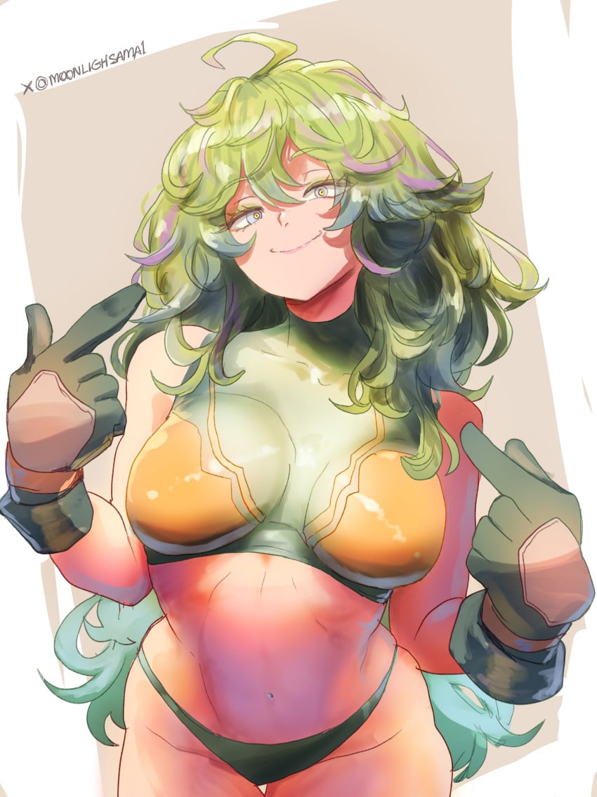 1girls artist_request boku_no_hero_academia breasts female female_focus female_only green_eyes green_hair hi_res large_breasts light-skinned_female light_skin looking_at_viewer midriff my_hero_academia my_hero_academia_(finale) post-timeskip smile solo thighs time_skip tooru_hagakure tooru_hagakure_(post-timeskip) tooru_hagakure_(visible) wide_hips