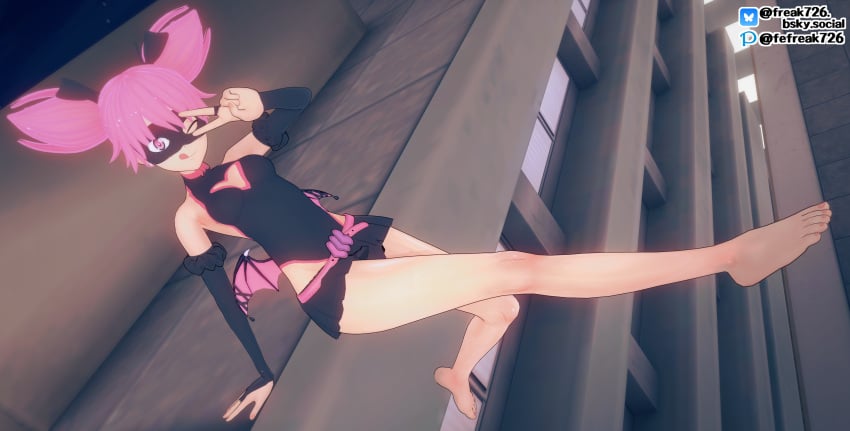 1girls barefoot boku_no_hero_academia feet female female_only female_solo kazuho_haneyama mask masked masked_female my_hero_academia pink_hair pop_step solo solo_female solo_only vigilante:_my_hero_academia_illegals