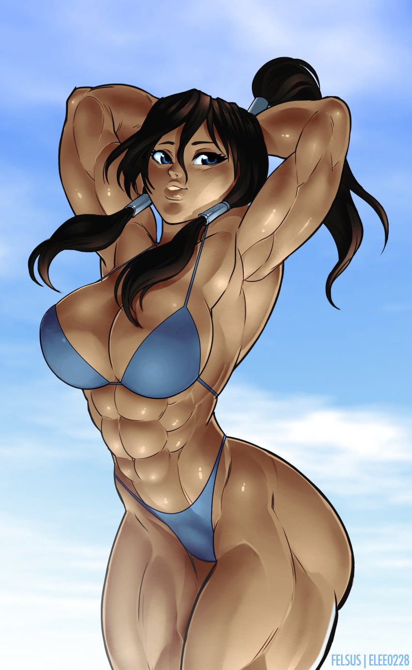 1girls abs artist_name avatar_legends big_breasts breasts cleavage dark-skinned_female dark_skin elee0228 felsus female female_only korra large_breasts muscles muscular muscular_female smooth_skin solo swimsuit the_avatar the_legend_of_korra water_tribe