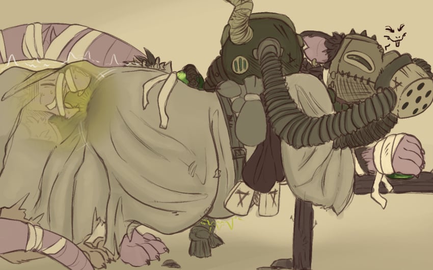 16:10 ambiguous_gender anthro austrum barefoot biped bodily_fluids brown_body brown_fur cloak closed_eyes clothing duo dutch_oven ear_piercing ear_ring fart fart_fetish fart_in_mouth farting_in_mouth feet fur furniture gas_mask hi_res male male/ambiguous mammal mask motion_lines mouth_fart mouthfarting piercing rags ring_piercing robe rodent simple_background skaven sweat table tail_wrapped_around warhammer_(franchise) widescreen wraps