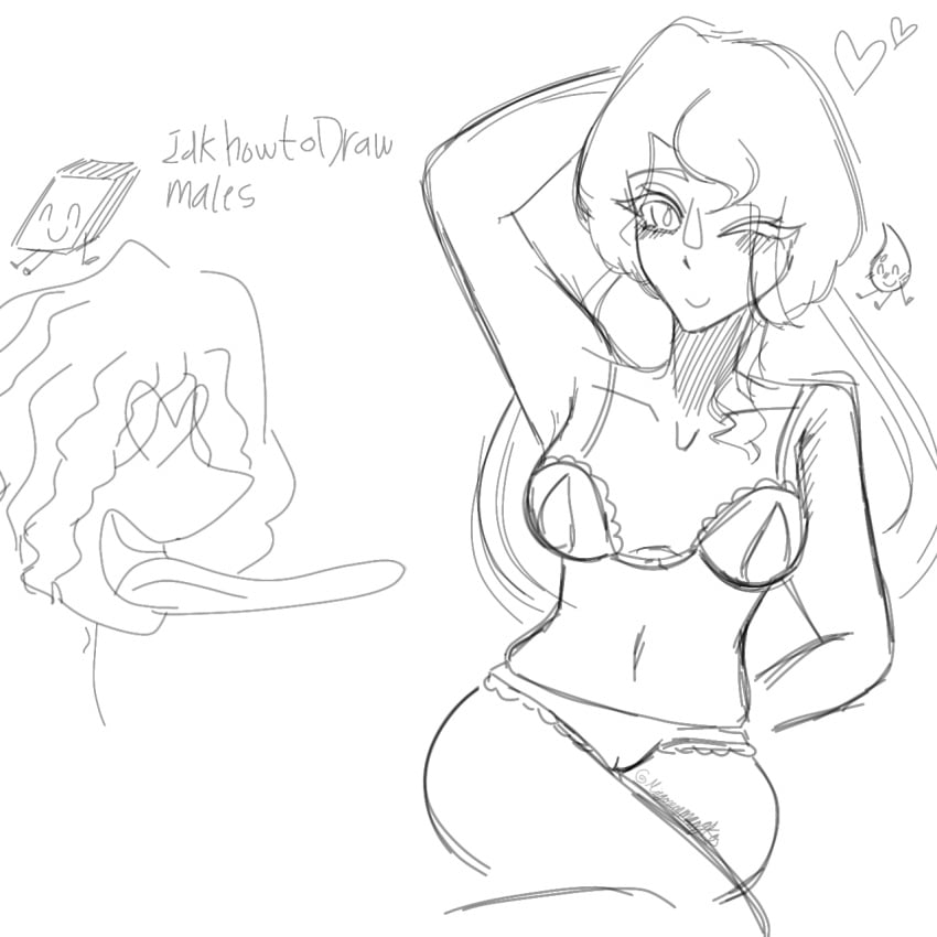battle_for_dream_island bfb bfdi bfdia drop_shapped_pupil eraser_(bfdi) eraserdrop half_naked heart_eyes lace_bra lace_panties teardrop_(bfdi) the_power_of_two tpot