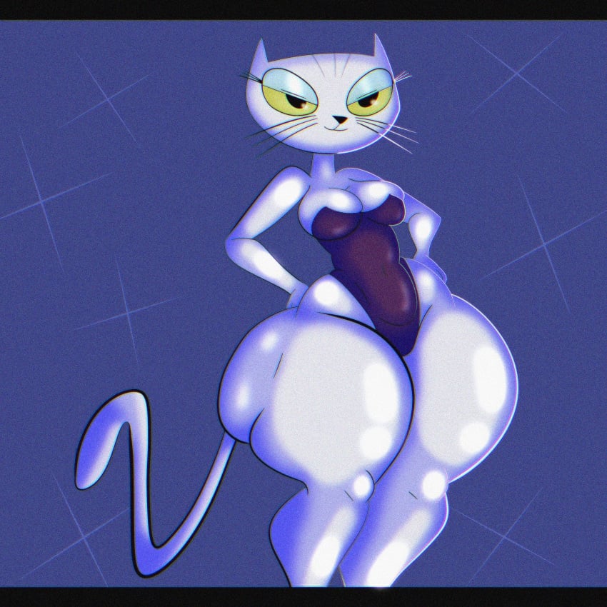 1girls anthro ass_shelf background_character bare_shoulders bedroom_eyes big_ass bottom_heavy breasts bubble_butt cartoon_network cleavage dumbwolfperson eyelashes female female_only foster's_home_for_imaginary_friends furry gluteal_fold half-closed_eyes hands_on_hips hips mascara medium_breasts shelf_booty small_breasts smile smiling solo strapless strapless_swimsuit swimsuit tail thick_thighs three-quarter_portrait whiskers white_body white_cat_(fhfif) white_fur yellow_sclera