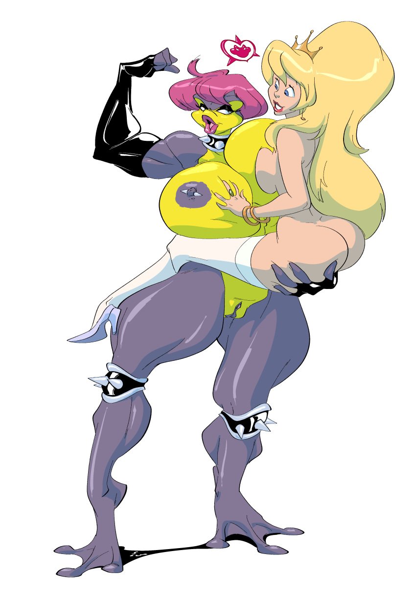 2019 2girls absurd_res amphibian anthro armwear ass asymmetrical_breast_frottage asymmetrical_docking athletic athletic_female battletoads biceps big_breasts blister_(slb) blonde_hair blue_eyes bracelet breast_grab breast_size_difference breast_squish breasts breasts_frottage bubble_butt busty butt butt_grab carrying clothing collar crown digital_media_(artwork) duo ear_piercing ear_ring elbow_gloves fan_character female female/female female_focus female_only fingerless_gloves flexing footwear frog full_body gloves green_skin hair hand_on_breast hand_on_butt handwear hi_res high_heels holding_character hougen huge_breasts human human_on_anthro interspecies jewelry large_breasts leg_wrap legwear light-skinned_female light_skin lips lipstick long_hair makeup mammal medium_breasts membrane_(anatomy) mostly_nude multiple_girls muscular muscular_female nipple_piercing nipples non-mammal_breasts open_mouth original_character piercing pink_hair princess_angelica pussy rareware ring shoes short_hair side_boob signature simple_background slb spiked_collar spikes squish standing thigh_highs toad two_tone_body video_games webbed_feet white_background wide_hips yellow_skin yuri