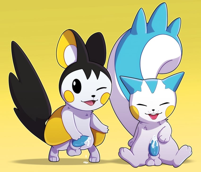 anthro blue_penis bodily_fluids cum emolga genital_fluids male male_only nintendo pachirisu penis pokémon_(species) pokemania pokemon video_games