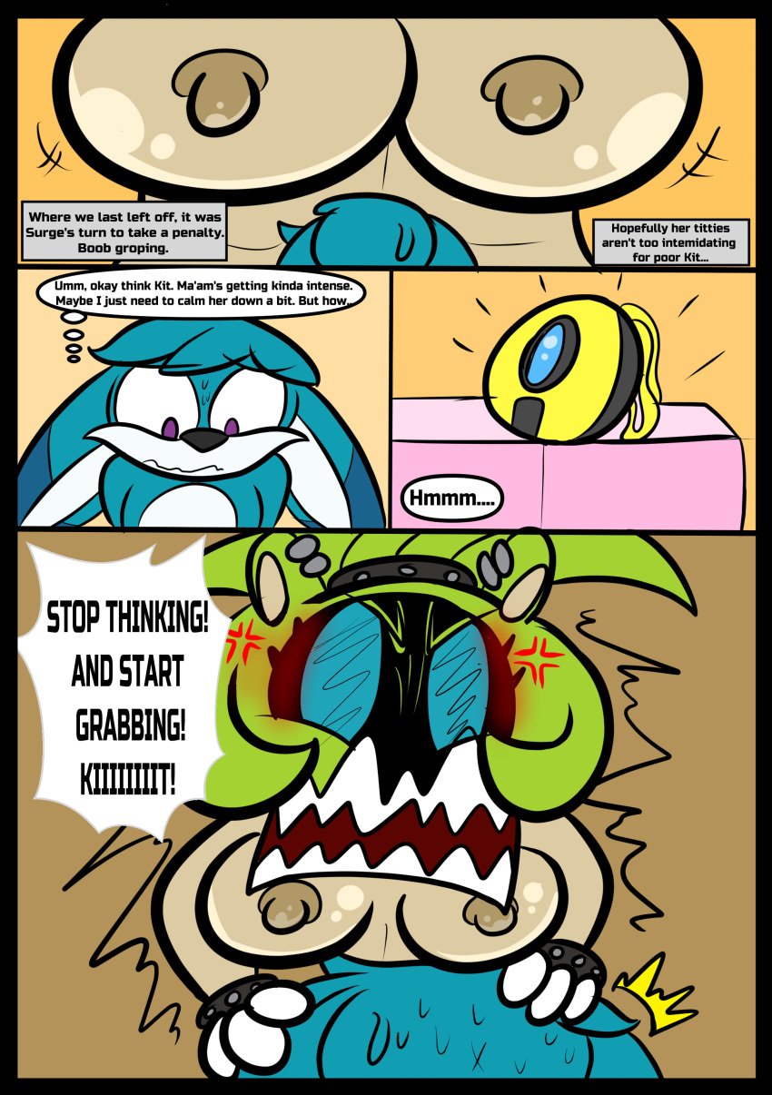 absurd_res accessory afrosoricid angry anthro blue_body blue_eyes blue_fur bodily_fluids bracelet breasts canid canine card_game clothed clothing comic cuff_bracelet dialogue duo ear_piercing ear_ring english_text exposed_breasts female fennec_fox fox fur gaming gloves green_body green_fur hair_accessory hairband handwear hi_res idw_publishing jewelry kaokaoarts kitsunami_the_fennec male mammal nipples oddkao partially_clothed partially_clothed_anthro partially_clothed_female partially_clothed_male piercing purple_eyes quills_(anatomy) ring_piercing sega shirtless_anthro shirtless_female shirtless_male sonic_(series) sonic_the_hedgehog_(comics) sonic_the_hedgehog_(idw) sonic_the_hedgehog_(series) speech_bubble strip_game strip_games strip_gaming surge_the_tenrec sweat sweatdrop tenrec text thought_bubble thoughts topless topless_anthro topless_female topless_male true_fox yelling