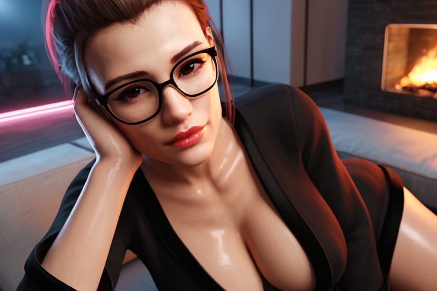 1girls 3d 3d_(artwork) ai ai_generated big_ass big_breasts brown_hair busty cassandra(oc) female glasses medium_hair milf older_female radnsad solo solo_female solo_focus thick_thighs
