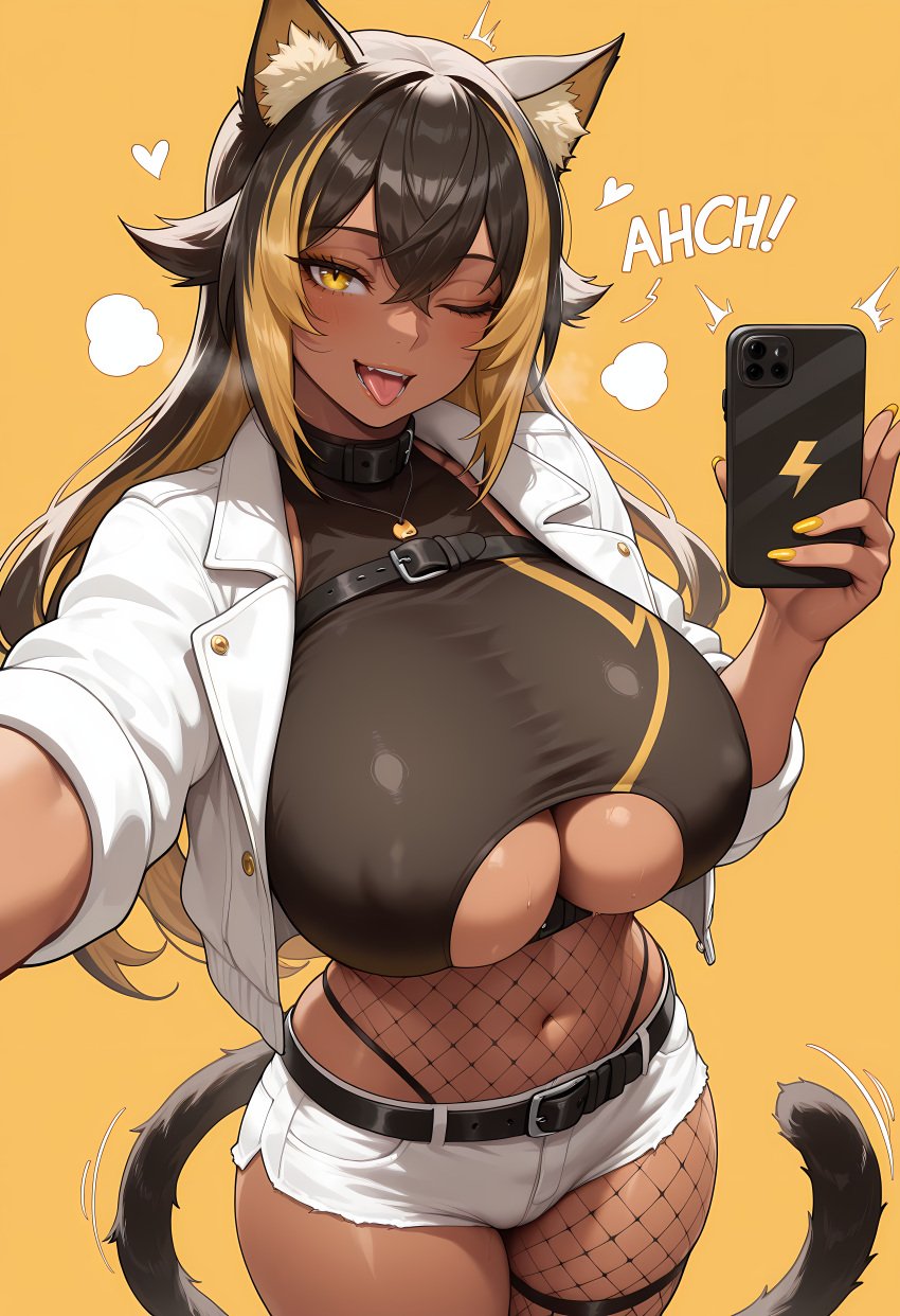 ai_generated big_ass big_breasts cat_ears cum cum_in_mouth cum_in_pussy cum_inside curvy_figure female massive_breasts modeus14 nekoyo_chloe phone tagme tan_skin virtual_youtuber