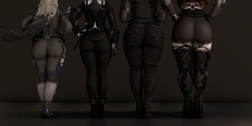 3d 4girls armor armored_female ass ass_focus behind_view big_ass big_butt bodysuit bubble_butt clothed destiny_(game) destiny_2 female fully_clothed guardian_(destiny) hand_on_hip hands_on_hips high_heels hunter_(destiny) miniskirt multiple_girls presenting presenting_ass size_comparison size_difference skirt that_one_spartan thick thick_ass thick_legs thick_thighs thighhighs tight_clothing titan_(destiny) viewed_from_behind warlock_(destiny)