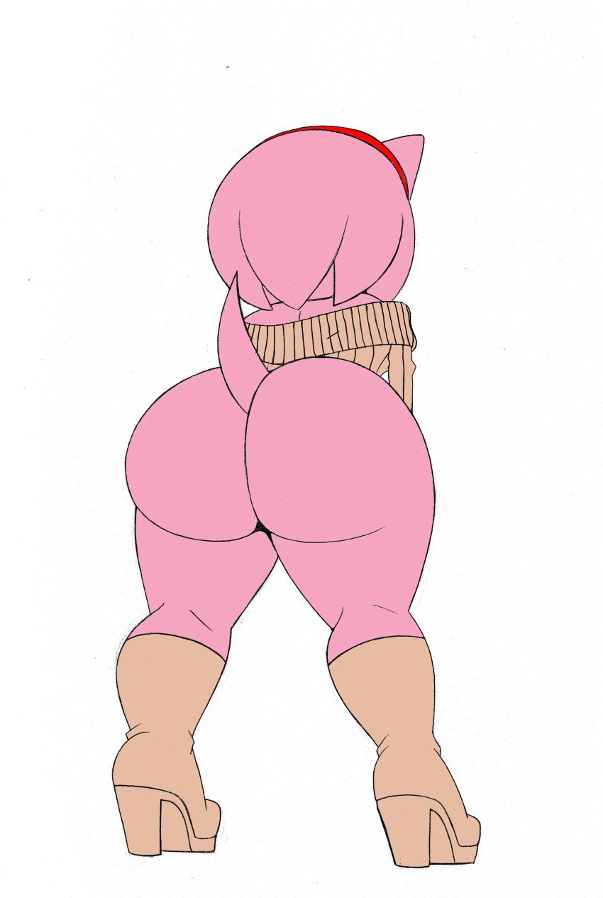 1female 1girl 1girls amy_rose ass back_view big_butt big_penis butt female female_anthro furry_tail girl half_naked hedgehog_girl heel_boots heels huge_ass no_panties no_underwear omegasunburst sega simple_background sonic_(series) sweater thick thick_ass voluptuous voluptuous_anthro voluptuous_female white_background