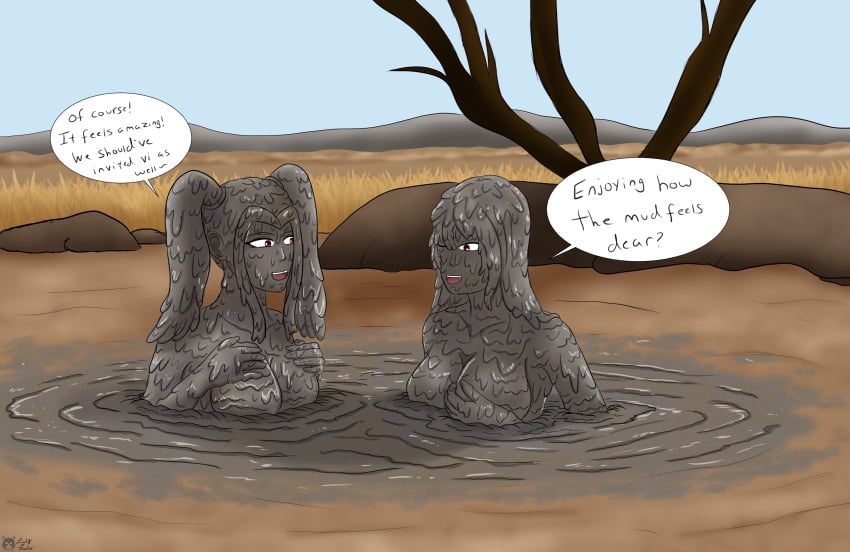 2girls completely_covered_in_mud covered_in_mud dirty dirty_girl female female_only lady-of-mud mud muddy oc original original_character tagme