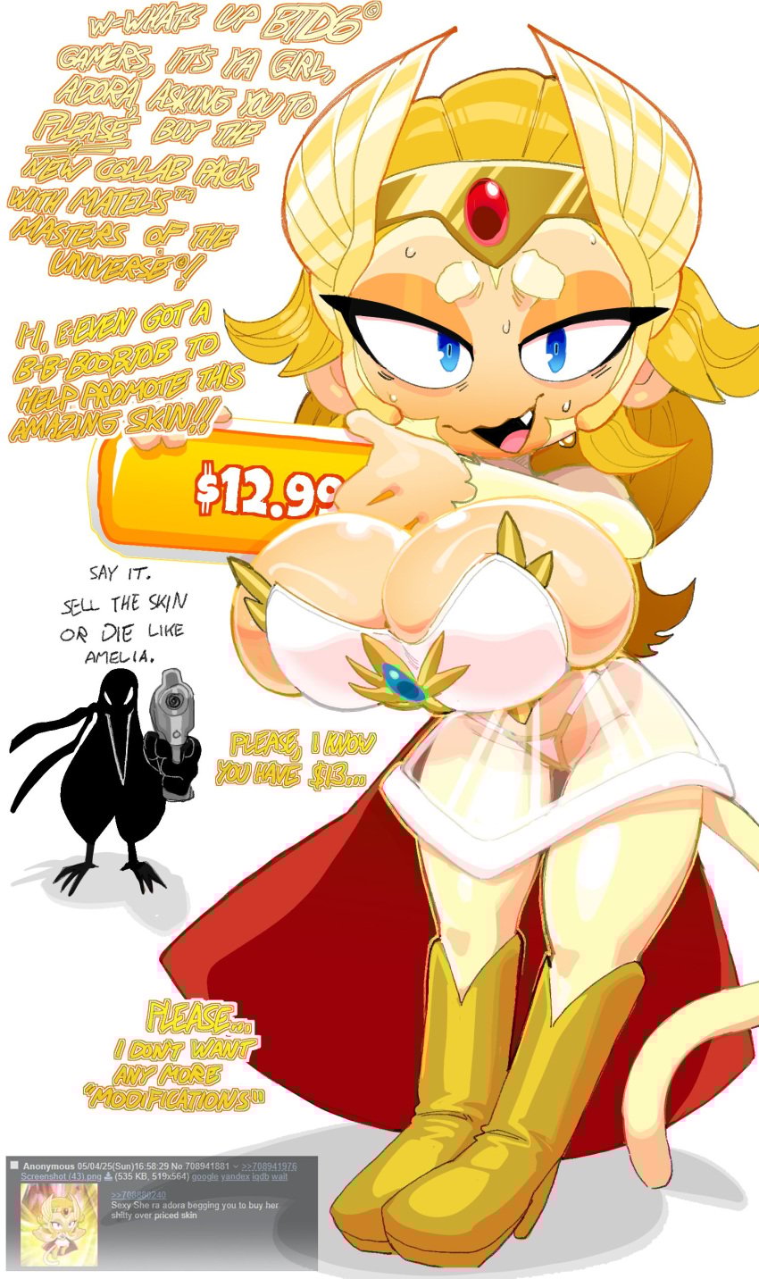 1girls adora_(bloons_tower_defense) anthro big_breasts bloons_tower_defense breasts cape female female_focus female_only goatboydraws goddess monkey monkey_girl nervous ninja_kiwi primate she-ra_(cosplay) solo solo_female tagme