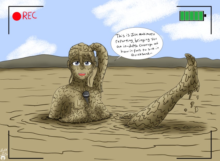 1girls bakugan bakugan_battle_brawlers breasts camera_pov camera_view completely_covered_in_mud covered_in_mud dialogue dirty dirty_girl english_text female female_only julie_makimoto lady-of-mud microphone mud muddy quicksand solo speech_bubble tagme