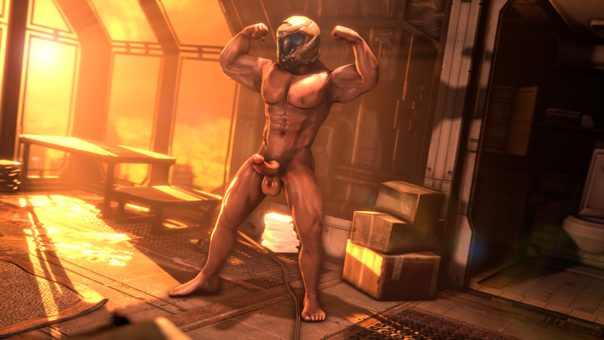 1boy 3d abs doom doom_slayer_(doom) helmet human male male_focus male_only muscular_male oxysfm penis tagme