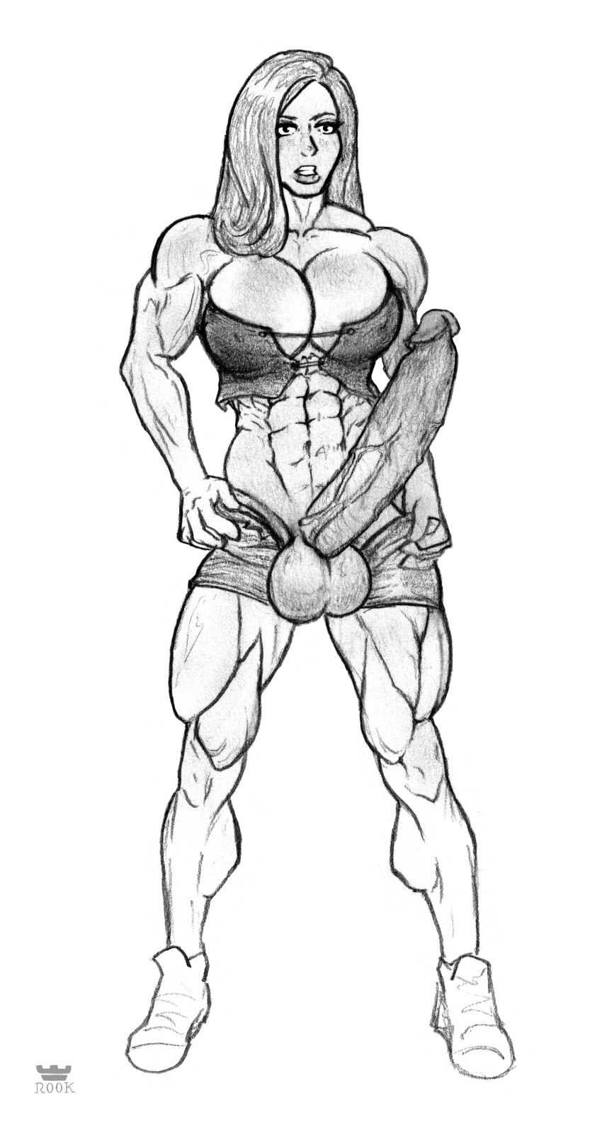 1futa abs absurdres athletic balls big_balls big_breasts breasts clothed dickgirl erection front_view futa_only futanari huge_cock intersex jackie line_art long_hair long_penis looking_at_viewer midriff milf muscles muscular_futanari muscular_thighs pencil_(artwork) penis penis_out rookerrant sketch solo solo_futa standing thick_penis traditional_media_(artwork) undressing veins veiny_penis watermark