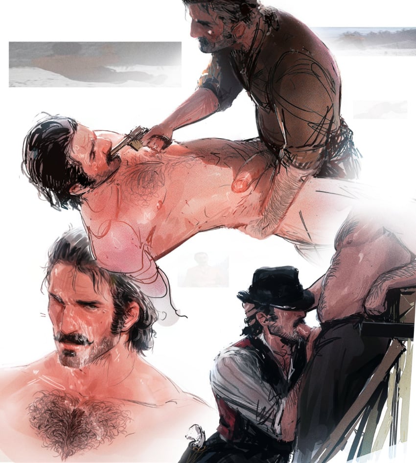 2boys age_difference anal_sex blowjob clothed_male_nude_male cum_on_face dripping_cum dutch_van_der_linde gay gay_blowjob gay_sex gun gunpoint male male/male male_on_male male_only older_penetrating_younger red_dead_redemption_(series) red_dead_redemption_2 selfcest