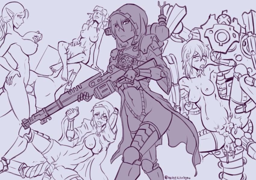 1girls 2futas abs adeptus_mechanicus armor bondage breast_grab breasts buttpants clothing cum cum_inside dark_eldar dildo dildo_in_ass double_penetration drukhari female female_focus femsub futa_on_female futanari hood imperium_of_man inflation inkeranon intersex leg_lock luka_irrilyth machine masturbation mechanical_arm mechanical_leg monochrome necron nipples nude pointy_ears rape self_fondle sex sex_machine sex_toys sierra_dazorelle sketch skitarii spitroast text thick_thighs warhammer_(franchise) warhammer_40k watermark weapon wide_hips