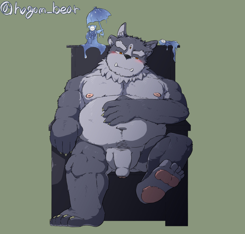 2019 absurd_res anthro balls belly blush flaccid hagom hi_res humanoid_hands humanoid_penis male male_only moobs navel nipples overweight overweight_male penis sitting tokyo_afterschool_summoners tsathoggua video_games