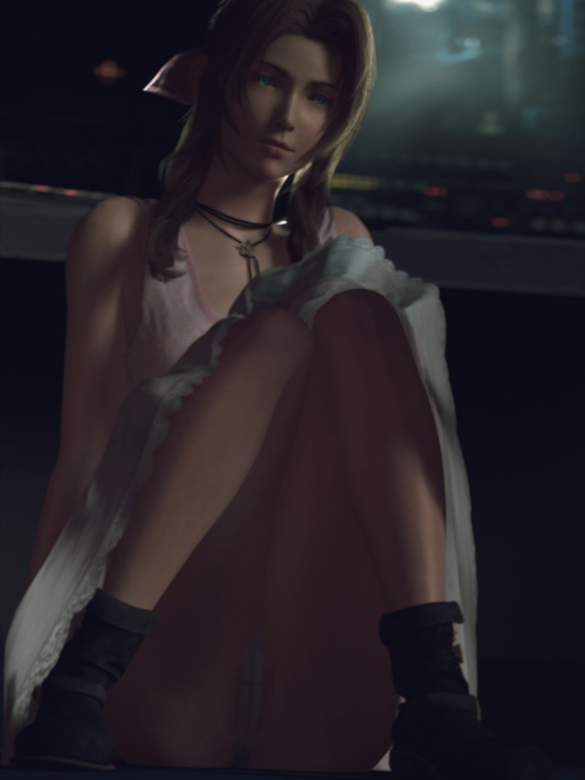 1girls 3d aerith_gainsborough final_fantasy final_fantasy_vii final_fantasy_vii_remake panties tom123 upskirt