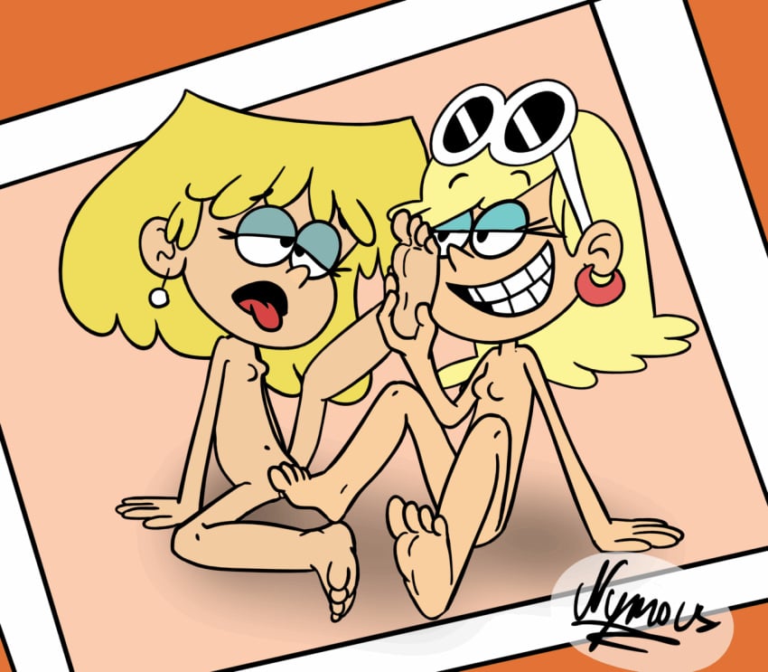 2girls animated artist_signature barefoot blonde_hair blue_eyeshadow breasts closed_eyes comic earrings eyelashes eyeshadow feet female_footjob foot_fetish foot_lick foot_worship footjob legs leni_loud licking_feet licking_foot lori_loud naked nickelodeon nymous orgasm sitting soles sunglasses sunglasses_on_head tagme teasing the_loud_house tickling toes tongue_out vagina wiggling_toes yuri