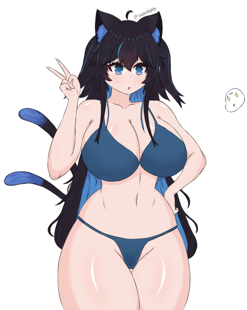 bra cat_ears cat_tail female huge_breasts long_hair neko nott_vt owozu shiroxd800 solo underwear virtual_youtuber vtuber white_background