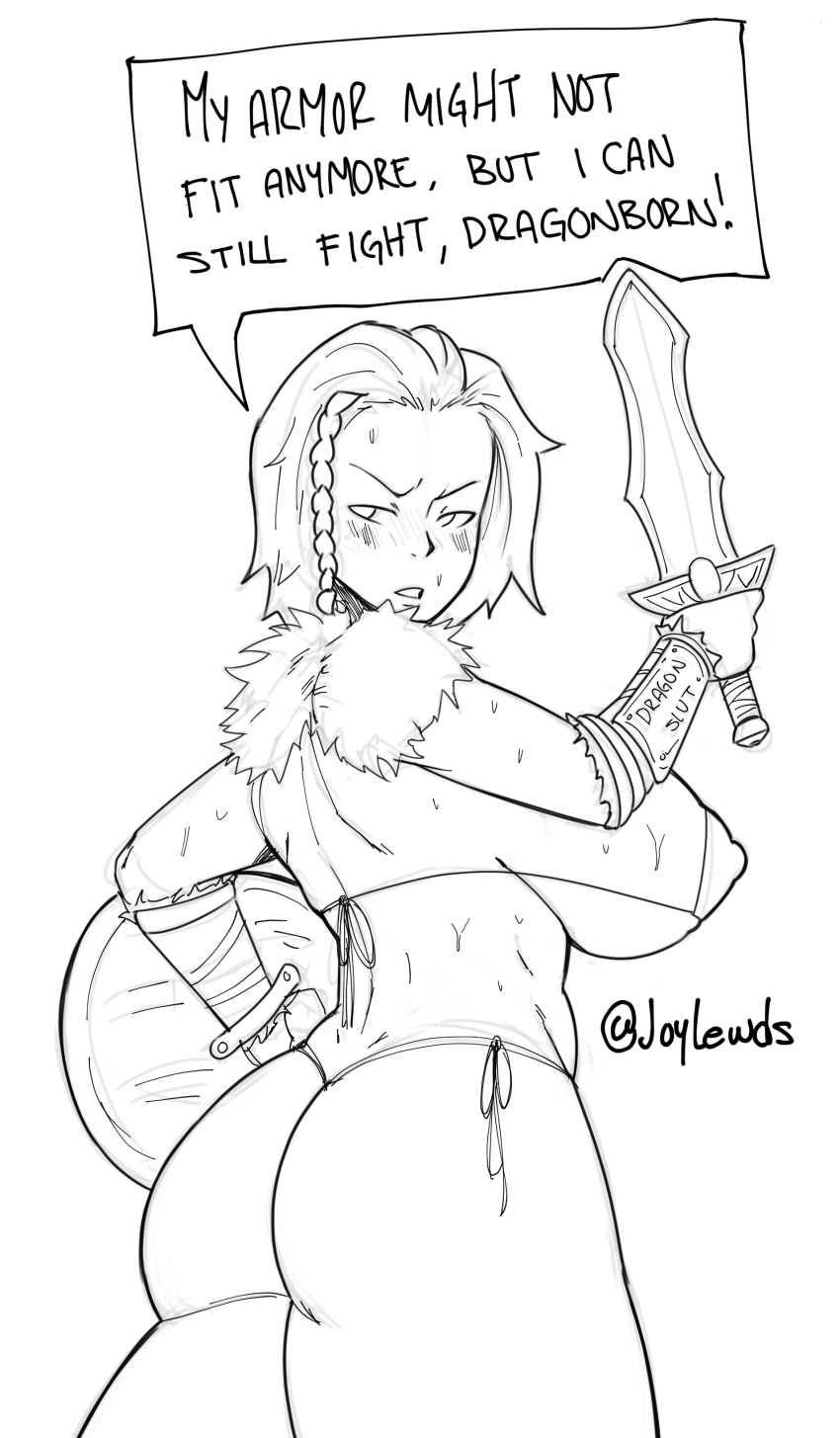 1girls alternate_breast_size ass back big_ass big_breasts bikini huge_breasts joylewds lydia milf monochrome shield sketch skyrim sword the_elder_scrolls thick_thighs underboob warrior weapon wet