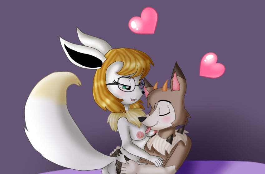 1boy 1girls 2019 5_fingers alternate_color ambiguous_penetration anthro anthrofied areolae ass blonde_hair blush breast_lick breasts brown_fur canine censored closed_eyes cowgirl_position digital_media_(artwork) duo eevee eyewear fan_character female female_penetrated fingers fur glasses green_eyes hair half-closed_eyes hi_res horn implied_sex ithei_the_lycanroc kendra_the_eevee kendratheshinyeevee licking love lycanroc male male_penetrating mammal midday_lycanroc navel nintendo nipples nude on_bed open_mouth original_character penetration pokémon_(species) pokemon pokemon_rgby pokemon_sm pokemorph romantic romantic_couple simple_background smile straight text tongue tongue_out video_games white_fur