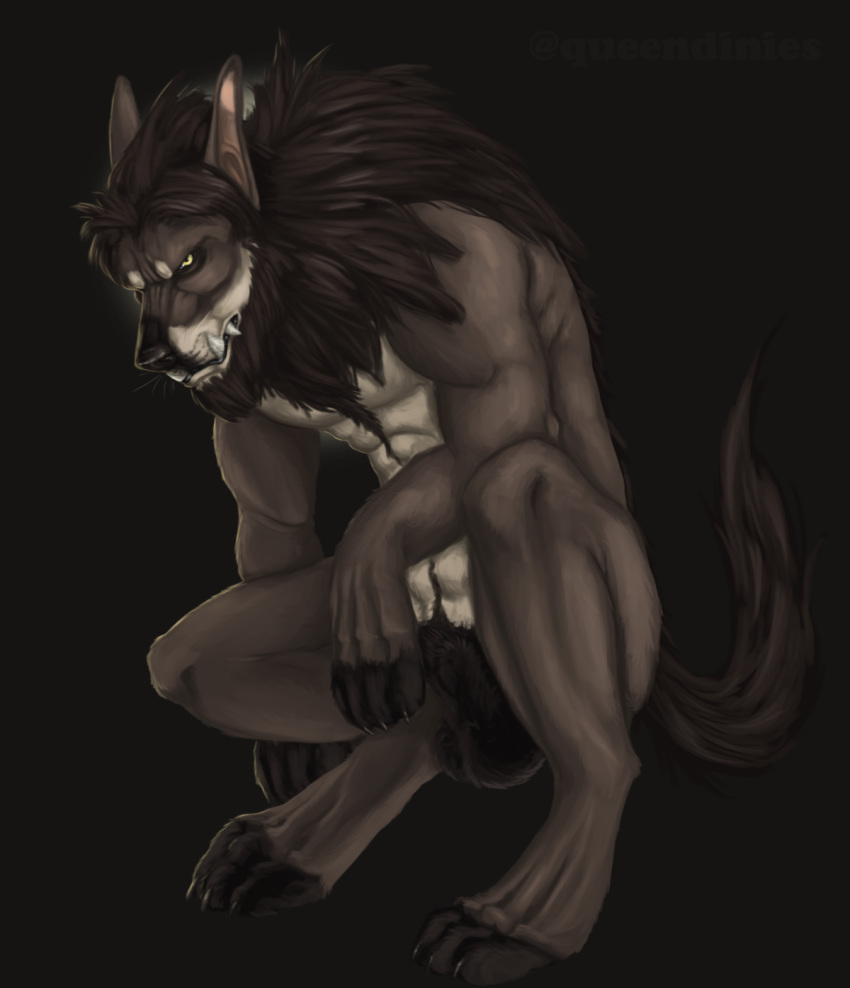 balls beard canid canine canis claws facial_hair fangs gabichan00 hi_res male male_only mammal mane muscular nude paws solo were werecanid werecanine werewolf winston_(oc) wolf yellow_eyes