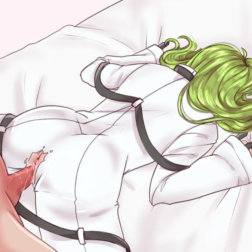 1boy absurdres anus c.c. code_geass female green_hair highres long_hair lying messenger_(41986996) on_stomach penis rape sex straight straitjacket vaginal_penetration