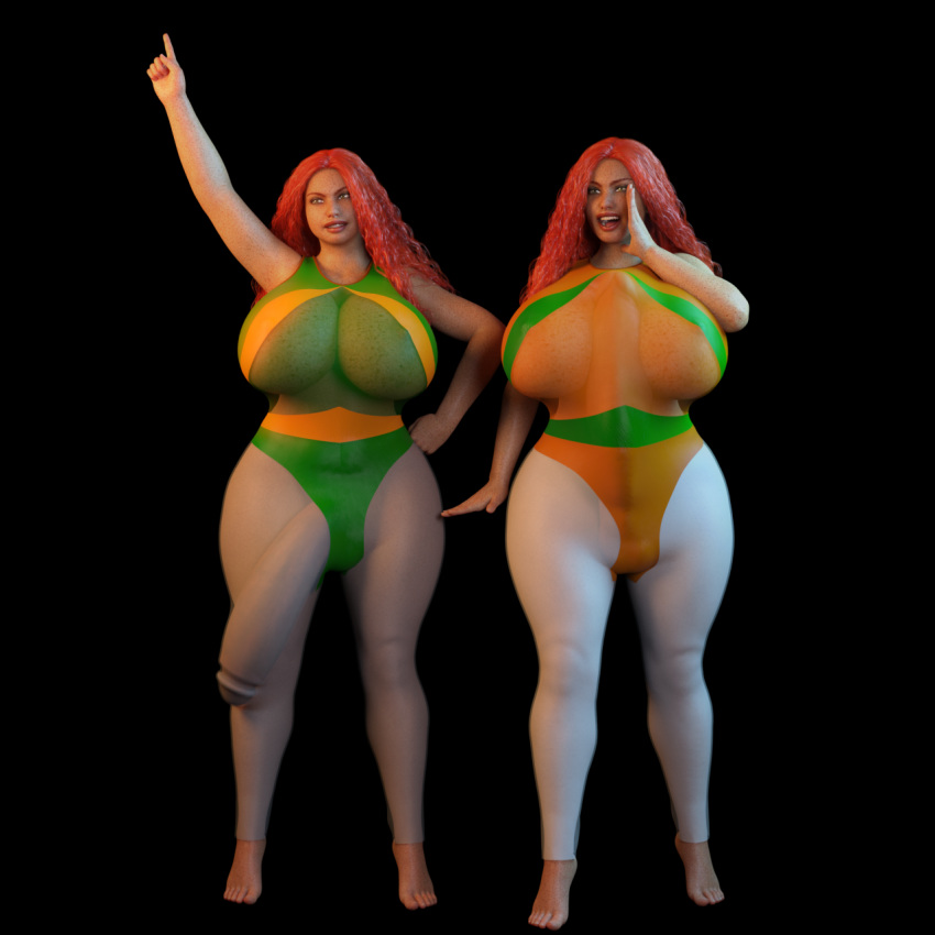 2futas 3d areolae bodysuit breasts clothed curly_hair curvy dickgirl erection erection_under_clothes eyeshadow freckles front_view futa_only futa_with_futa futanari gigantic_breasts ginger graciart green_eyes hourglass_figure huge_breasts huge_cock intersex long_hair long_penis monster_cock nipples orla penis penis_under_clothes red_hair shioban shouting standing thick thick_thighs tiptoes transparent_clothing wide_hips