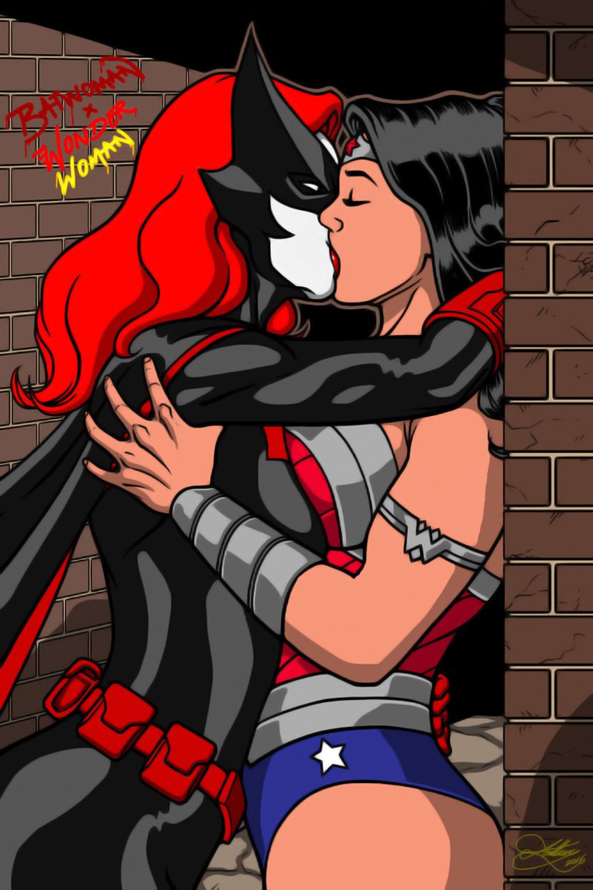 batman_(series) batwoman clothing dc_comics diana_prince kate_kane kaywest kissing wonder_woman wonder_woman_(series) yuri