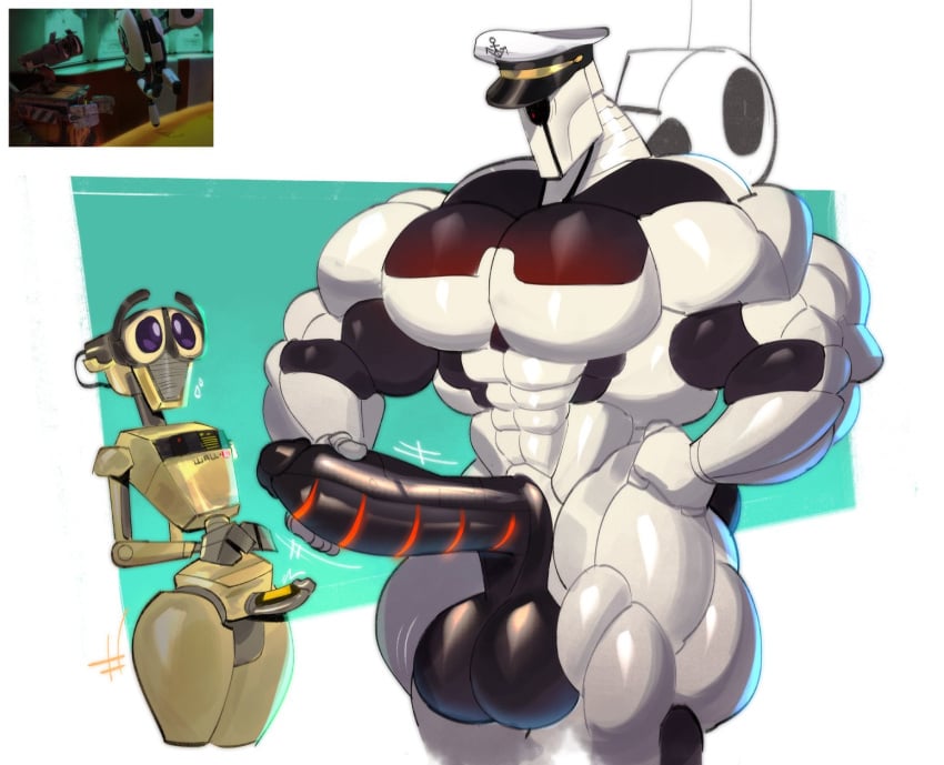 2024 2males 2robots abs auto_(wall-e) big_balls big_penis cute_eyes cute_male digital_drawing_(artwork) digital_media_(artwork) dymitr3 femboy feminine_body imminent_sex male/male masturbating muscular_arms muscular_male muscular_thighs pecs pixar robot size_difference smaller_male taller_male wall-e wall-e_(character)