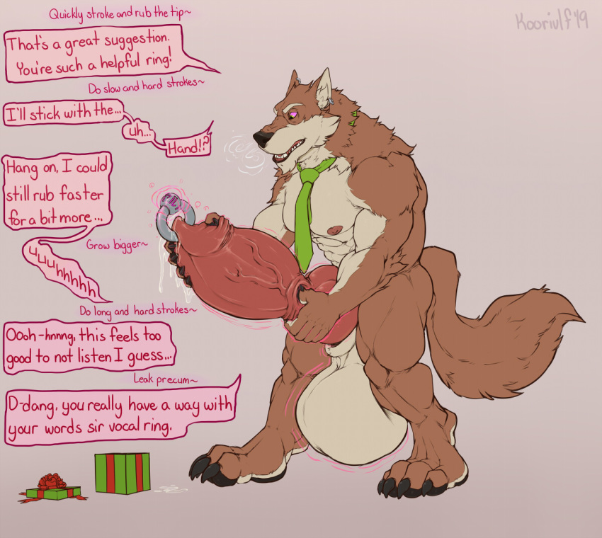 2019 animal_genitalia animal_penis anthro balls balls_expansion bamwuff big_balls big_penis bodily_fluids box breath canid canine canine_penis canis claws dialogue english_text erection expansion fluffy full-length_portrait fur genital_fluids genital_piercing gift growth holding_penis huff huge_balls hyper hyper_balls hyper_penis knot koorivlf leaking magic male male_only mammal masturbation muscular muscular_male necktie nipples nude open_mouth paws penis penis_expansion penis_piercing piercing portrait precum prince_albert_piercing signature simple_background solo solo_focus speech_bubble standing teeth text tongue vein veiny_penis wolf