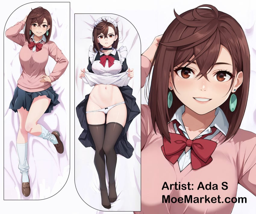 ayase_momo blue_skirt brown_eyes brown_hair clothes dakimakura dandadan earrings gyaru kogal school_uniform sweater