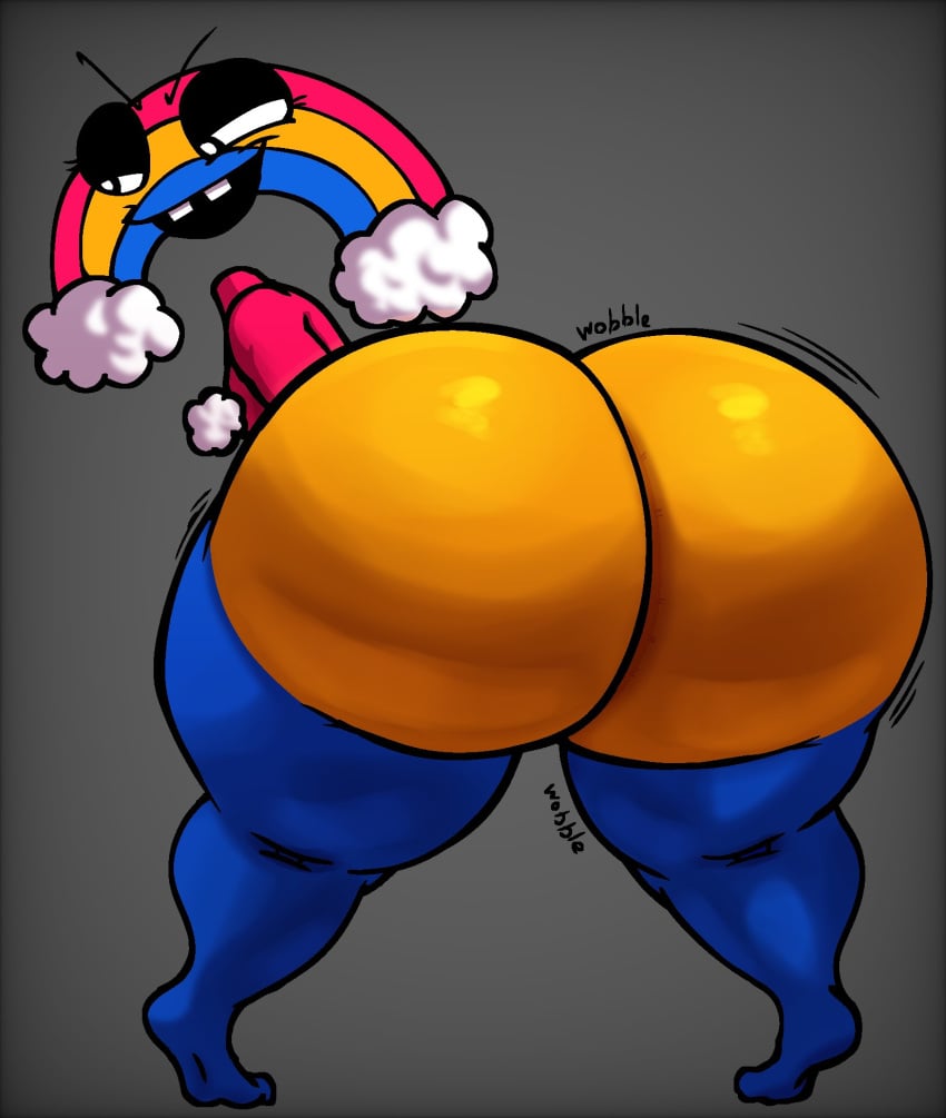 ass_bigger_than_head ass_focus bent_over big_ass big_butt chica's_magic_rainbow chica's_magic_rainbow_(character) dat_ass dumptruck_ass fat_ass five_nights_at_freddy's_world grey_background horny_female huge_ass nanodude78 rainbow sexy smile thick_thighs wobble wobbling_ass