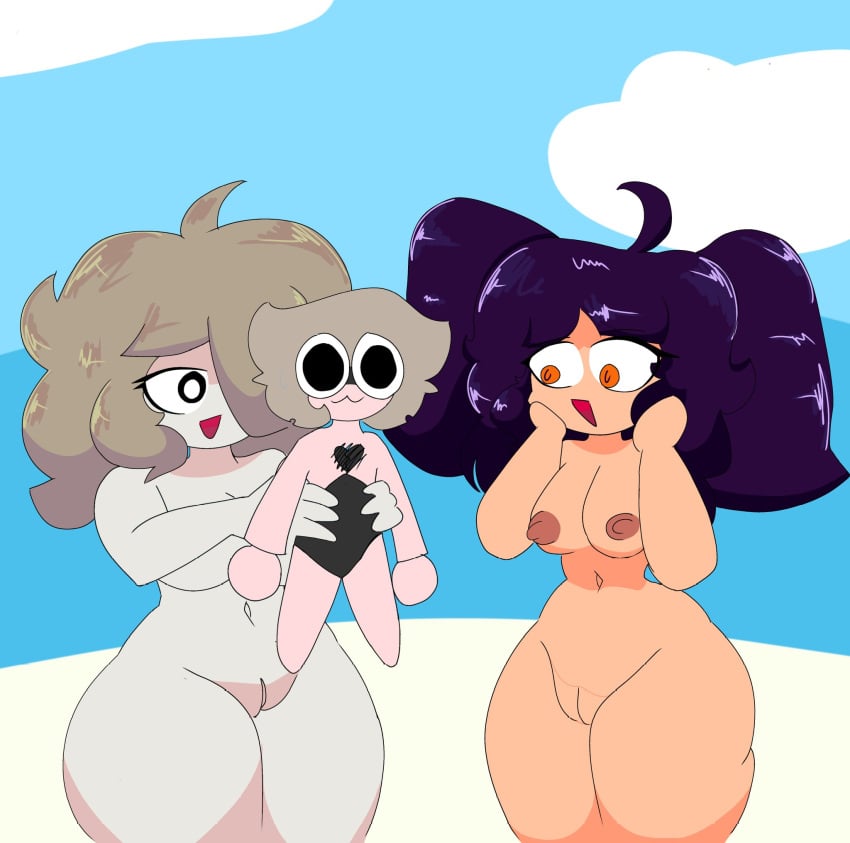 1boy 2girls :3 :d ashley_(moonlightdrawinguwu) beach big_ass big_breasts big_butt big_thighs bikini cute dark-skinned_female femboy femboy_with_female huge_cock huge_penis light-skinned_male may_(moonlightdrawinguwu) moonlightdrawinguwu petite_femboy smaller_femboy straight tannicfer