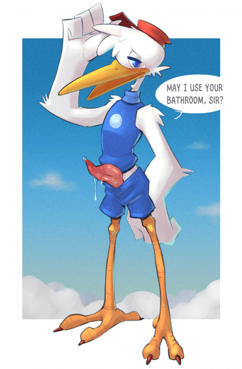 4pcsset anthro avian bird bottomwear clothing disney dumbo_(movie) erection genitals hat headgear headwear hi_res male male_only mr._stork penis shorts stork