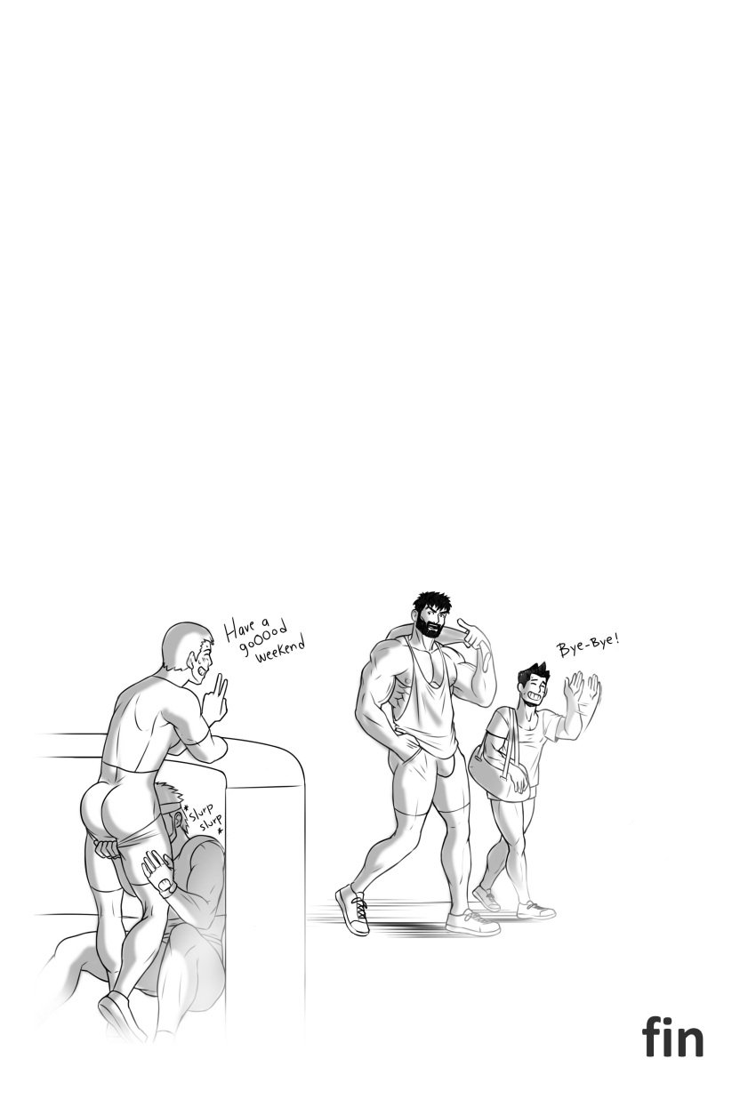 balls bara beard blowjob bulge capcom clothing crossover facial_hair flaccid gay little_mac lupin_barnabi male male_only metal_gear_solid monochrome muscles muscular nintendo oral penis punch_out ryu_(street_fighter) size_difference solid_snake stealth_fellatio stealth_oral street_fighter super_smash_bros. under_the_table wii_fit wii_fit_trainer