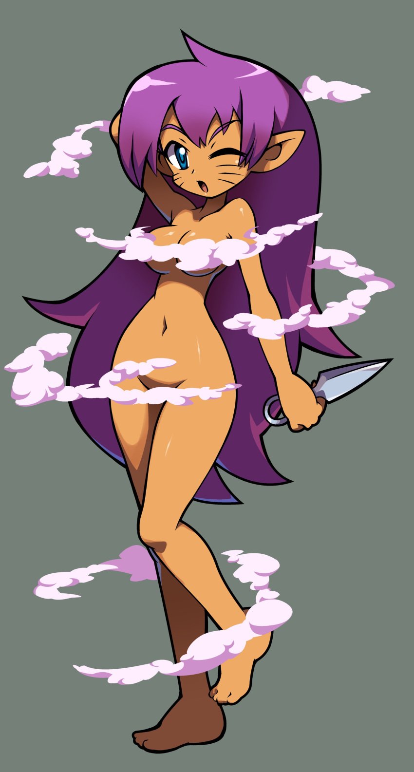 artist_request completely_nude convenient_censoring kunai purple_hair shantae shantae_(character) tagme