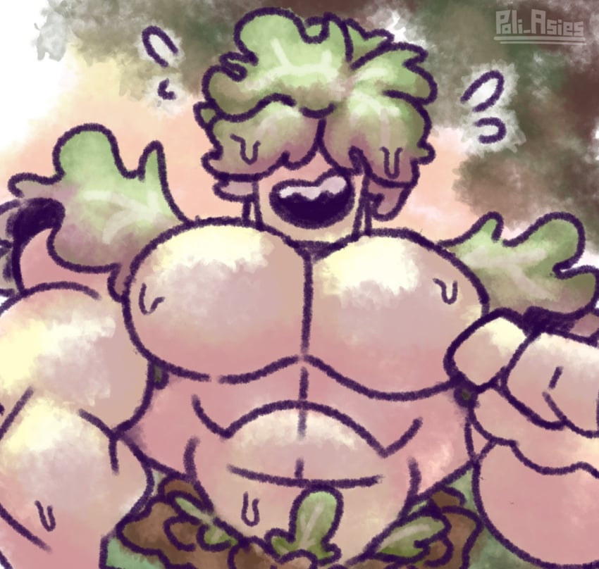 happy headbutter_lettuce humanoid lanopoli lanopoli_headbutter_lettuce_image_reference male male_only muscular muscular_arms muscular_male pecs plant plant_humanoid plants_vs_zombies plants_vs_zombies_2:_it's_about_time pubic_hair smile solo solo_male sweat teeth upper_body upper_teeth upper_teeth_only wet_body