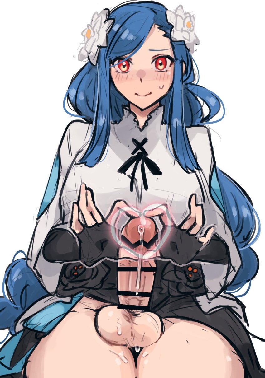 1girls big_penis blue_hair blush braid braided_ponytail cumdrip dickgirl dizzy_(guilty_gear) erect_penis erection female_focus futanari guilty_gear guilty_gear_strive hair_flower hair_ornament heart_hands large_breasts large_penis long_hair looking_at_viewer married_woman mature_female milf nkmr_863 partially_clothed precum queen_dizzy red_eyes solo solo_female solo_futa testicles thick_thighs thighs