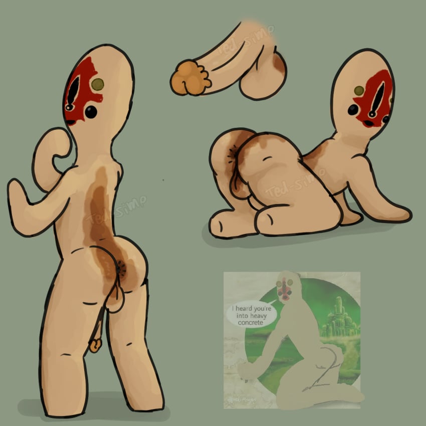 1:1 anus ass concrete_creature doggy_style from_behind_position genitals hi_res humanoid male meme_image not_furry penis scp-173 scp_foundation sex simple_background solo ted-simp