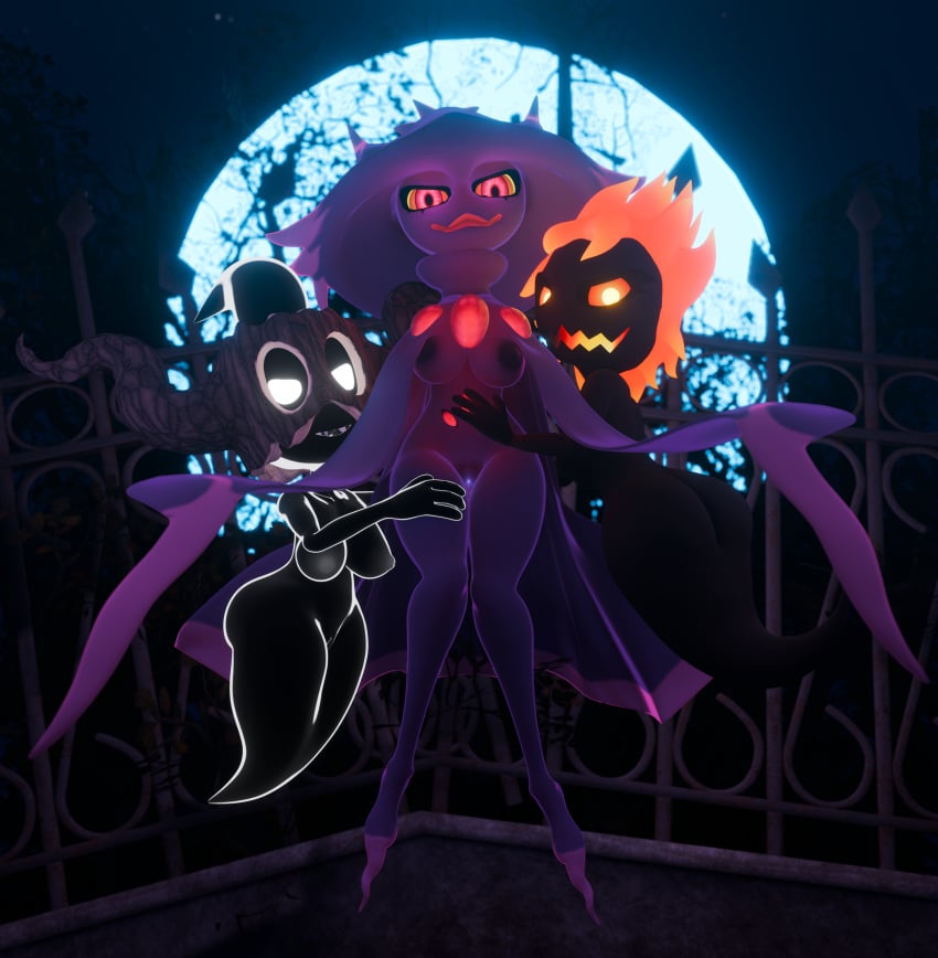 3d_(artwork) absurd_res ass bedroom_eyes black_body breasts dark_esau_(the_binding_of_isaac) digital_media_(artwork) female female/female floating full_moon generation_4_pokemon generation_6_pokemon genitals ghost ghost_tail glowing glowing_eyes group hi_res humanoid legless looking_at_viewer lorded mismagius moon narrowed_eyes night nintendo nipples nude phantump pokemon pokemon_(species) pseudo_clothing purple_body pussy red_eyes seductive smile spirit the_binding_of_isaac trio