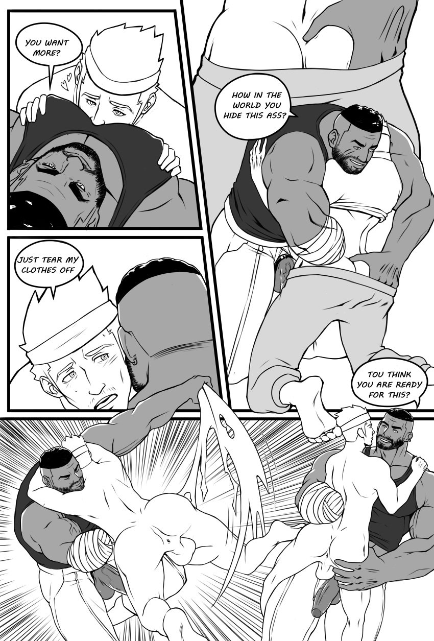 ass balls bara barret_wallace beard cid_highwind cock_ring comic facial_hair final_fantasy final_fantasy_vii flaccid gay lupin_barnabi male male_only monochrome muscles muscular nude penis speech_bubble