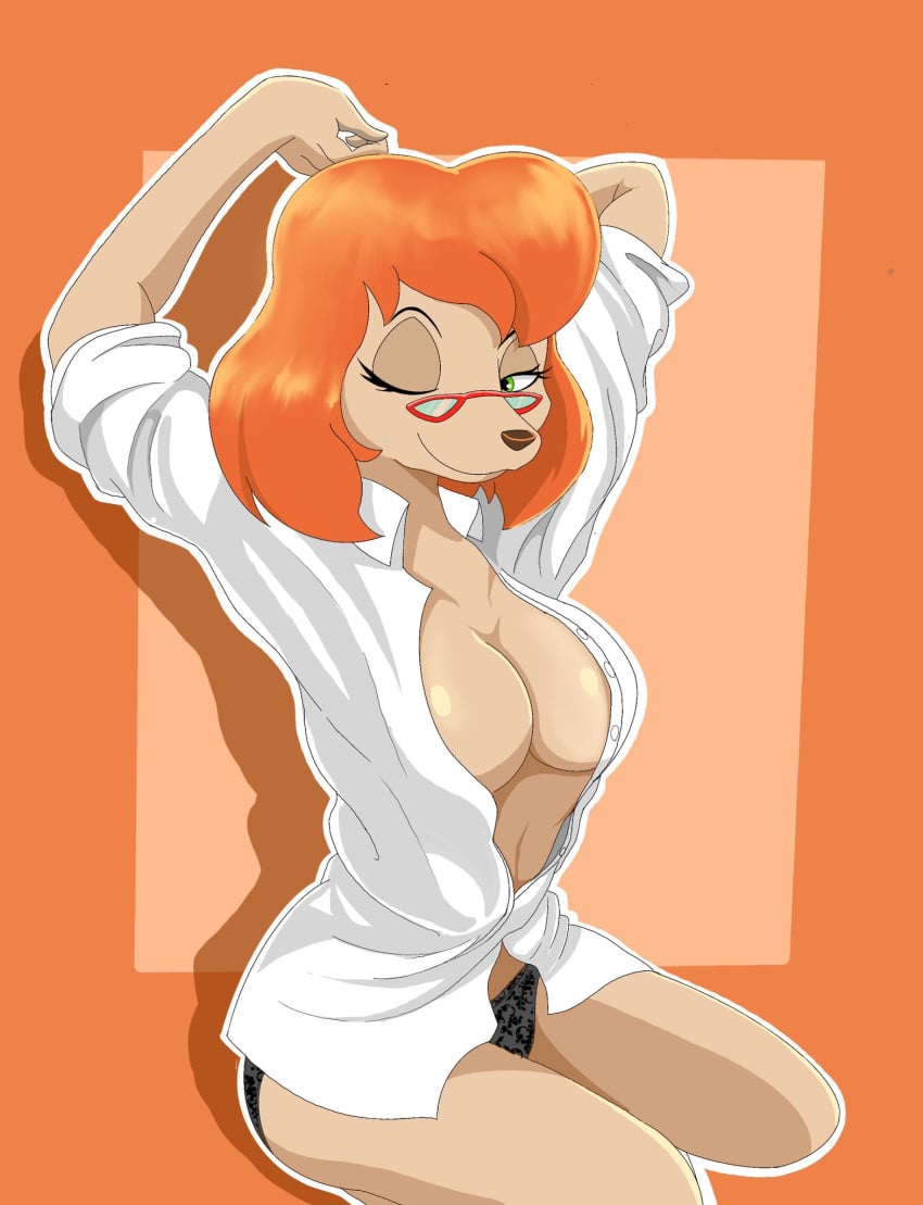 1girls 2022 2022s 2d 2d_(artwork) 2d_artwork absurd_res absurdres an_extremely_goofy_movie anthro arms_up big_breasts black_panties breasts brown_nose canid canine canis cleavage clothed clothing digital_media_(artwork) disney domestic_dog eyelashes eyewear female female_focus female_only furry furry_female glasses goof_troop green_eyes hair hi_res mammal mature_female one_eye_closed orange_background orange_hair panties red_glasses short_hair smile solo solo_female solo_focus sylvia_marpole tan_body thick_thighs thighs underwear wide_hips zebra10045